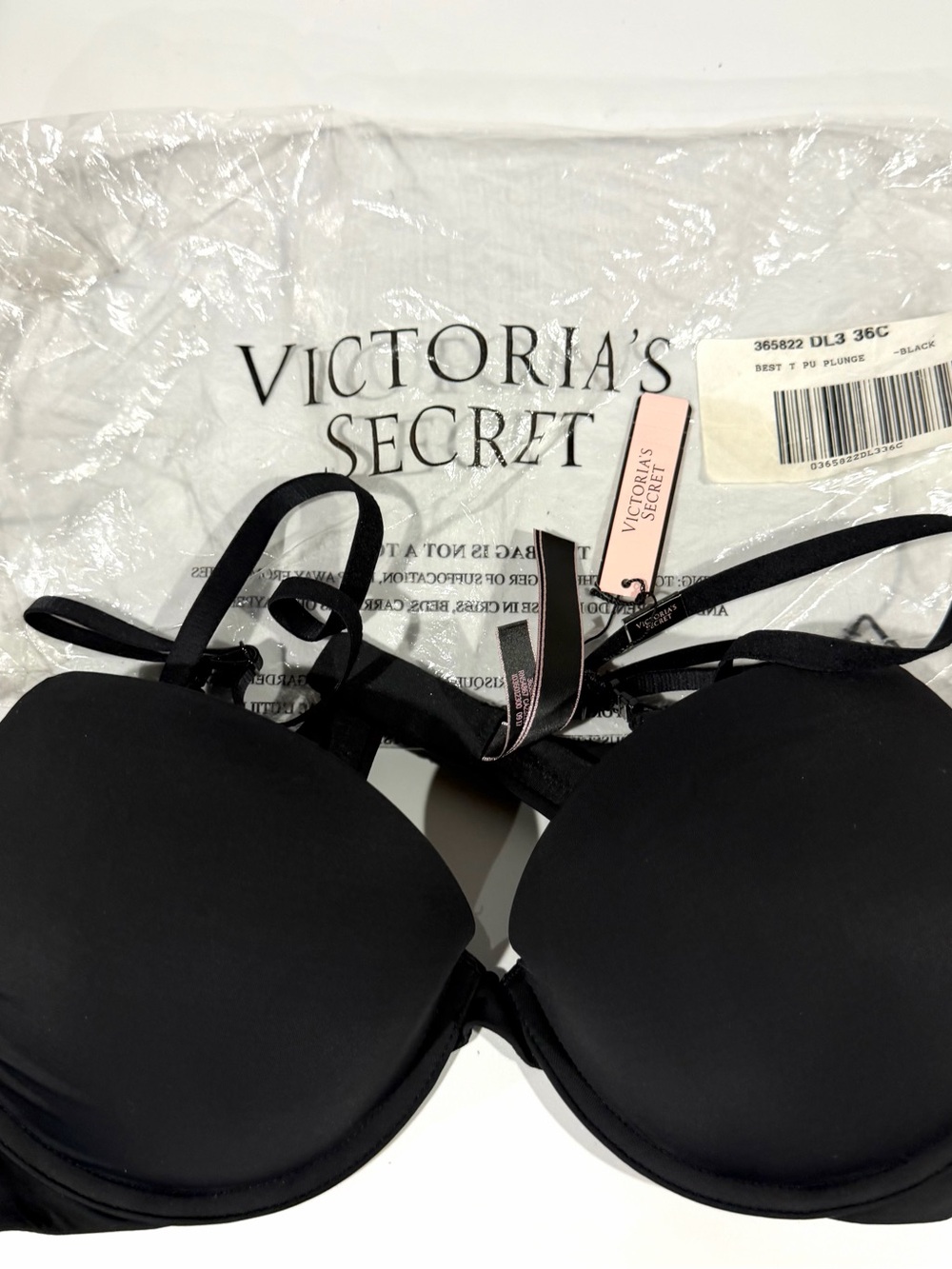 New w Tag Victoria's Secret Womens Black Padded Plunge Bra 36c